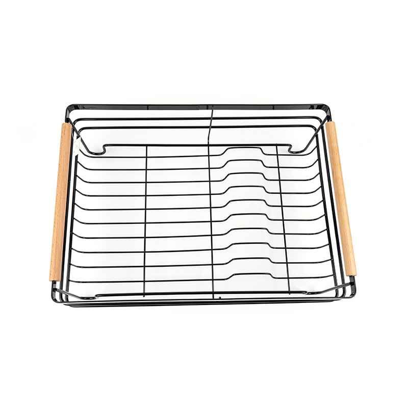 Stendino per piatti in metallo con manici in legno