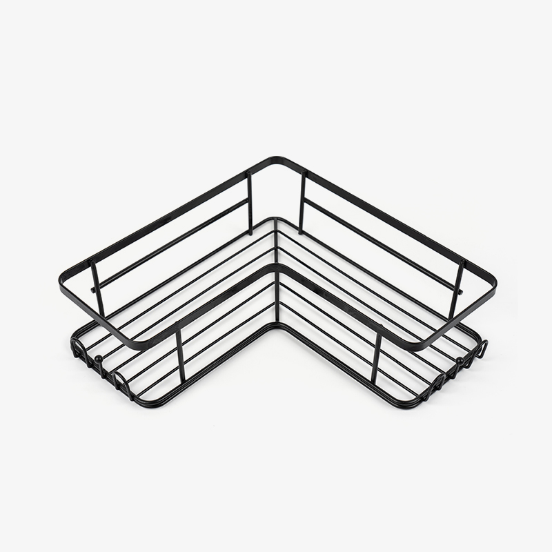 Portaoggetti da doccia angolare nero con montaggio a parete in acciaio inossidabile