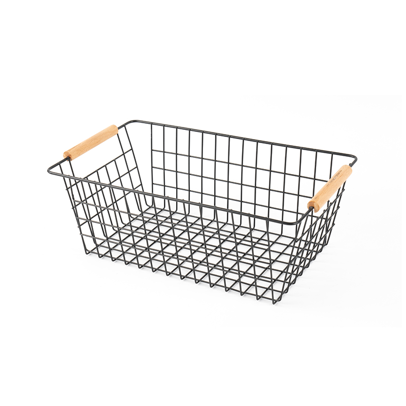 Cestino portaoggetti con manico in legno