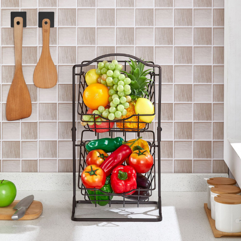 Cesto per frutta in metallo a 2 livelli per bancone della cucina