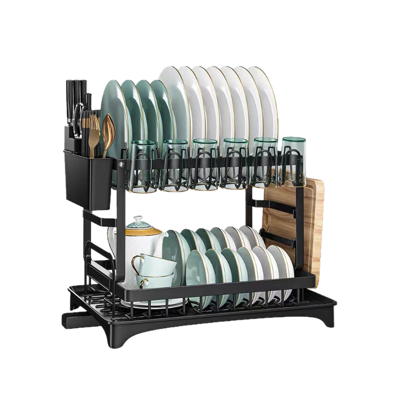 Scolapiatti in acciaio inossidabile a 2 livelli con scolapiatti